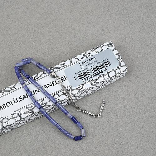 S�kma Kehribar Alpaka P�sk�ll� Kesme Kesim 4x7mm Tesbih- Krem-Mavi