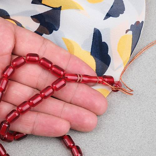 S�kma Kehribar Kaps�l Kesim 7x9mm Tesbih - �effaf K�rm�z� P�sk�ls�z