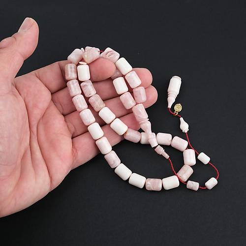 Katalin Dinlenmi� �ubuk Usta i�i �mzal� Kaps�l Kesim 9x12mm Tesbih -Beyaz Alacal�