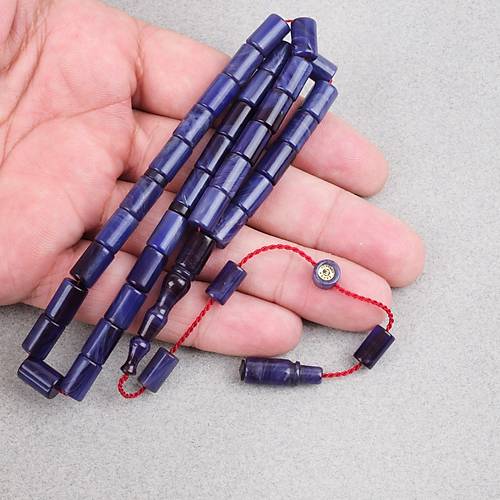 S�kma Kehribar Usta ��i �mzal� Kesme Kesim 7x10mm Tesbih - Lacivert