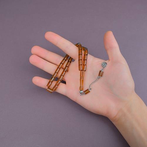 U�ak Cam� Kesme Kesim 7x10mm Tesbih Alpaka P�sk�ll� �effaf Kahverengi