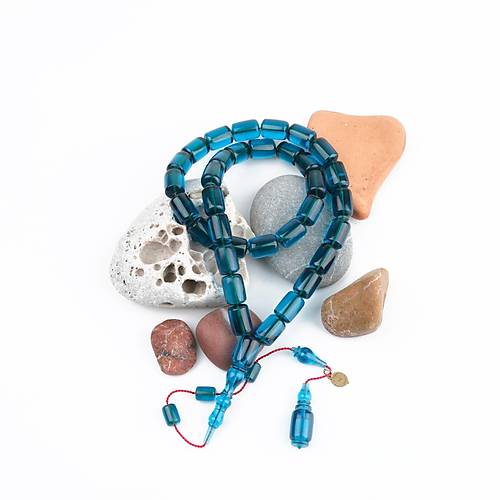 Katalin �ubuk Dinlenmi� Usta ��i �mzal� Kaps�l Kesim 8x11.5mm Tesbih - Mavi