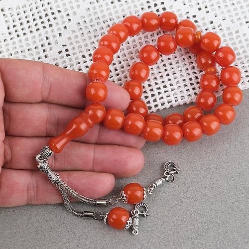 S�kma Kehribar Alpaka P�sk�ll� K�re Kesim 11mm Tesbih - Turuncu