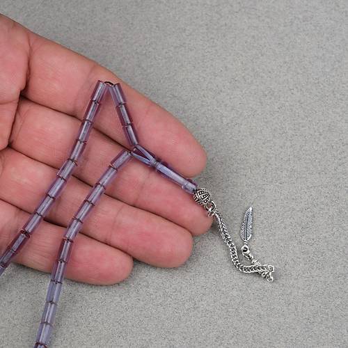 Ate� Kehribar Alpaka P�sk�ll� Kesme Kesim 4x7mm Tesbih- G�k Mavisi