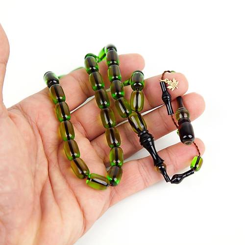 Ate Kehribar Frnl mame Kapsl Kesim 8x13mm Tesbih - effaf Yeil