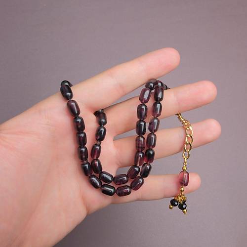 S�kma Kehribar Kaps�l Kesim Alt�n Renk P�sk�ll� 7x11mm Tesbih