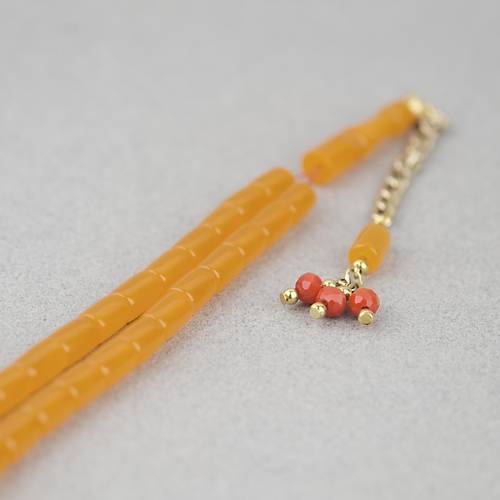 U�ak Cam� Kesme Kesim 7x10mm Alt�n Sar�s� P�sk�ll� Tesbih- Turuncu