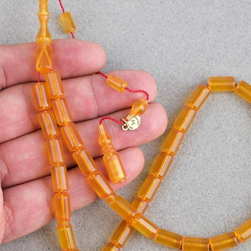 Ate� Kehribar Eski Oyun Zar Obje Patinli Kaps�l Kesim 6x10.5mm Tesbih