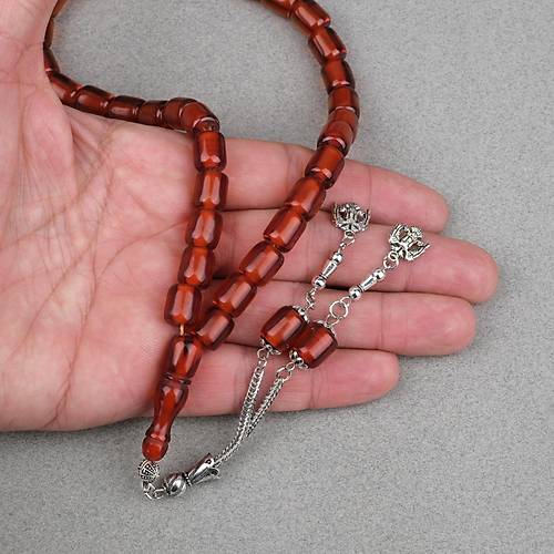 Ate� Kehribar Alpaka P�sk�ll� Kaps�l Kesim 9x10.5mm Tesbih - �effaf Bronz