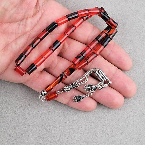 S�kma Kehribar Kesme Kesim Alpaka P�sk�ll� 6x10mm Tesbih