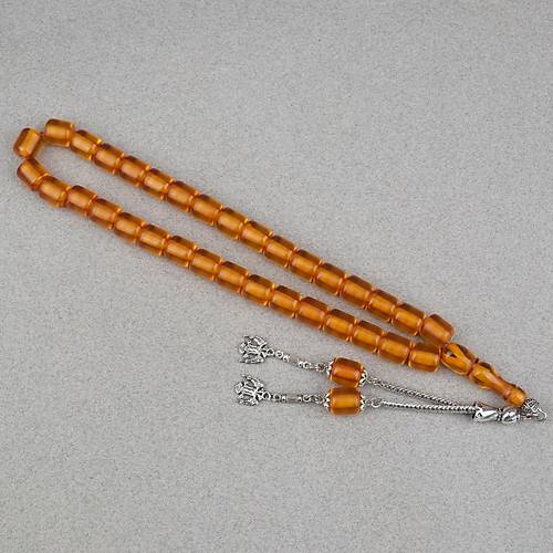 Ate� Kehribar Alpaka P�sk�ll� Kaps�l Kesim 9x10mm Tesbih - Tar��n