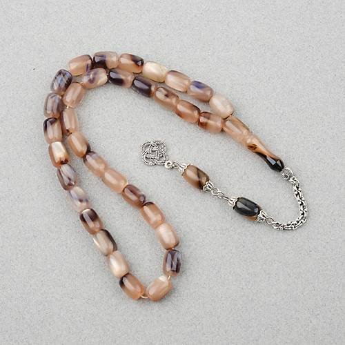 S�kma Kehribar Sedefli Alpaka P�sk�l Kaps�l Kesim 8x11.5mm Tesbih