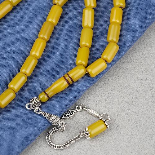 S�kma Kehribar Alpaka P�sk�ll� Kaps�l Kesim 7x11.5mm Tesbih - Ya� Ye�ili