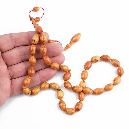 S�kma Kehribar Alman Numaral� �ubuk Usta ��i �mzal� Beyzi Kesim 8.5x13mm Tesbih