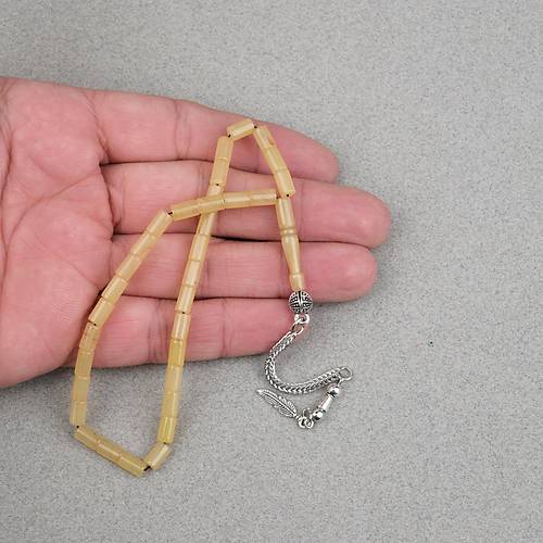 S�kma Kehribar Alpaka P�sk�ll� Kesme Kesim 4x7mm Tesbih- A��k Sar�