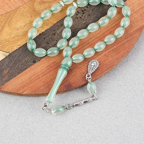 Kedig�z� Alpaka P�sk�ll� Beyzi Kesim 7x11mm Tesbih- Ye�il