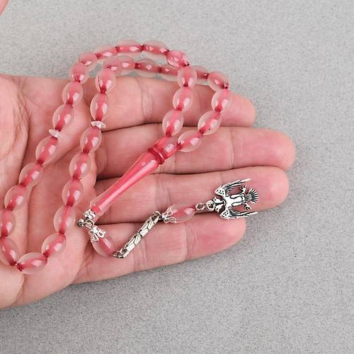 Kedig�z� Alpaka P�sk�ll� Beyzi Kesim 7x11mm Tesbih- K�rm�z�