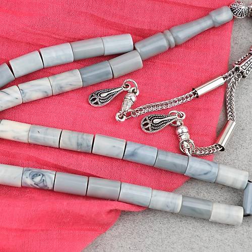 S�kma Kehribar Kesme Kesim Alpaka P�sk�ll� 6x10mm Tesbih