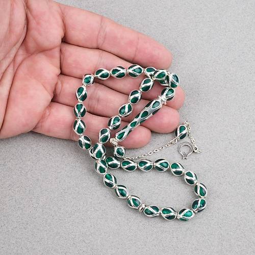 G�m�� Kaplama Kafesli Mine Beyzi 7x9mm Tesbih - Ye�il