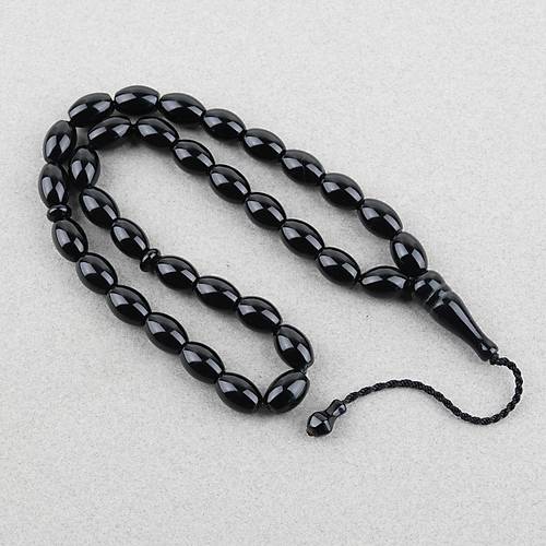 Akik Ta�� Habbe ve �mame Dahil Akik Yumurta kesim 9.5x14mm Tesbih - siyah