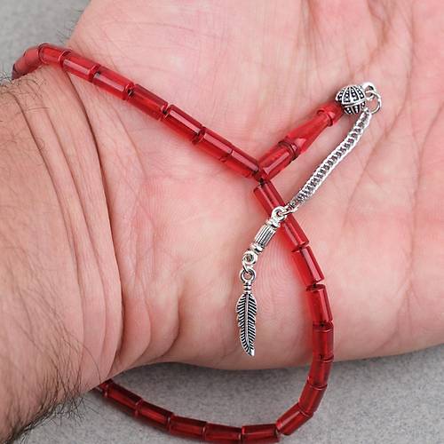 Ate� Kehribar Alpaka P�sk�ll� Kesme Kesim 4x7mm Tesbih- K�rm�z�