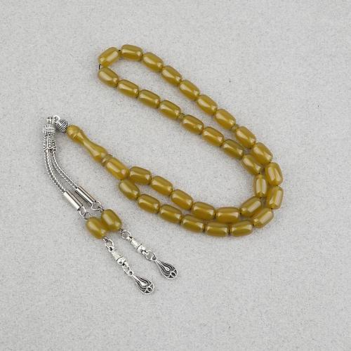 S�kma Kehribar Kaps�l Kesim Alpaka P�sk�ll� 7x11mm Tesbih Ya� Ye�ili