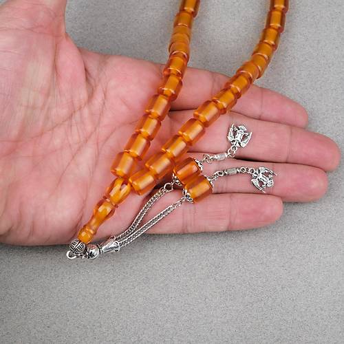 Ate� Kehribar Alpaka P�sk�ll� Kaps�l Kesim 9x10mm Tesbih - Tar��n