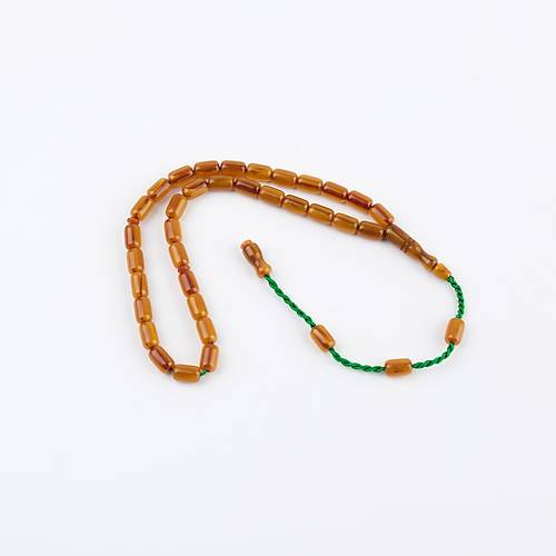 Osmanl� S�kma Kehribar Dikey Hareli Kaps�l Kesim 7x11mm Tesbih - Bal K�p���