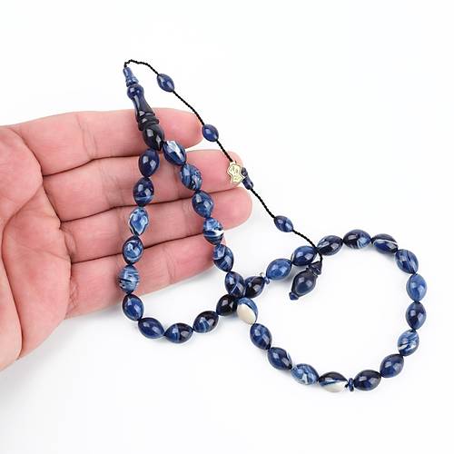 Skma Kehribar Beyzi Kesim 8x11mm Tesbih - Mavi