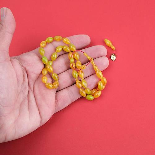 Katalin Dinlenmi� �ubuk Usta ��i �mzal� Beyzi Kesim 6x11mm Tesbih -Hareli Sar�