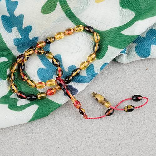 S�kma Kehribar Beyzi Kesim Sistemli Bilek Boy 5x8mm Tesbih Sar� K�rm�z�