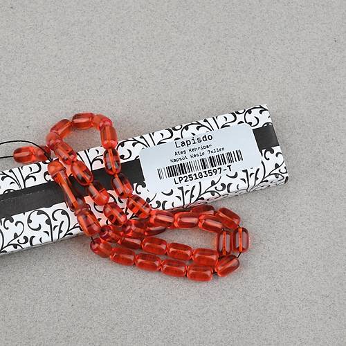 Ate� Kehribar Kaps�l Kesim 7x11mm Tesbih P�sk�ls�z �effaf K�rm�z�