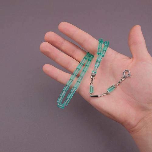 U�ak Cam� Kesme Kesim 6x10mm Tesbih Alpaka P�sk�ll� �effaf Ye�il