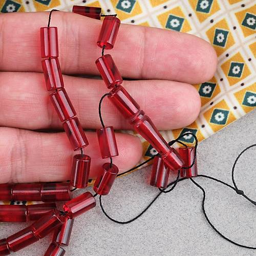 Ate� Kehribar Kesme Kesim 6x10mm Tesbih P�sk�ls�z K�rm�z�