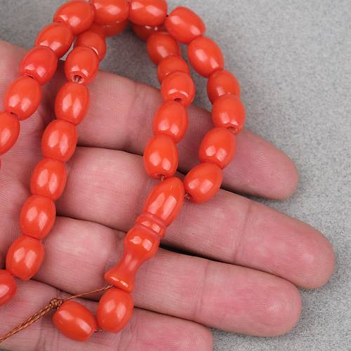 S�kma Kehribar Beyzi Kesim 9x11mm Tesbih - Turuncu P�sk�ls�z