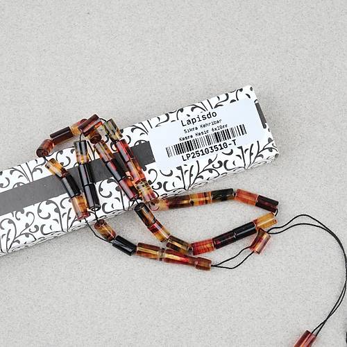 S�kma Kehribar Kesme Kesim 6x10mm Tesbih P�sk�ls�z Sar� K�rm�z�