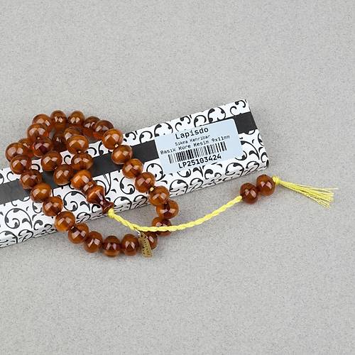 Omari S�kma Kehribar Bas�k K�re Kesim Sistemli 9x11mm Tesbih- Kahverengi