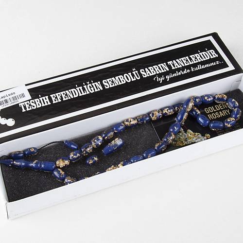 U�ak Cam� Alt�n Varakl� (Sertifikal�) Kaps�l Kesim 9x13mm Tesbih - Lacivert