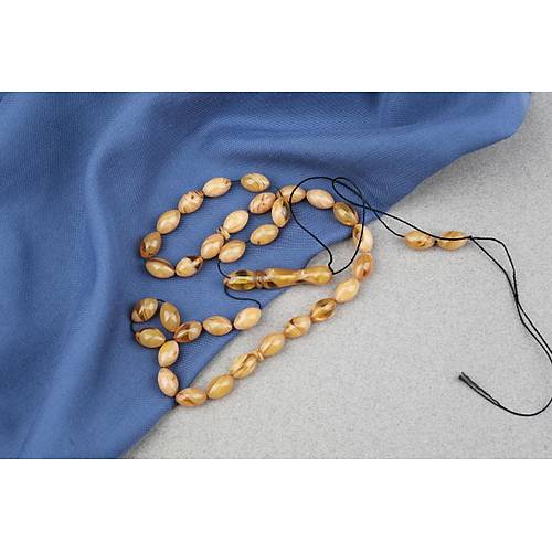 S�kma Kehribar Beyzi Kesim 7x11mm Tesbih- Krem Sar�