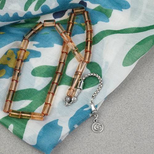 Ate� Kehribar Alpaka P�sk�ll� Kesme Kesim 6x10mm Tesbih - �effaf Kahverengi