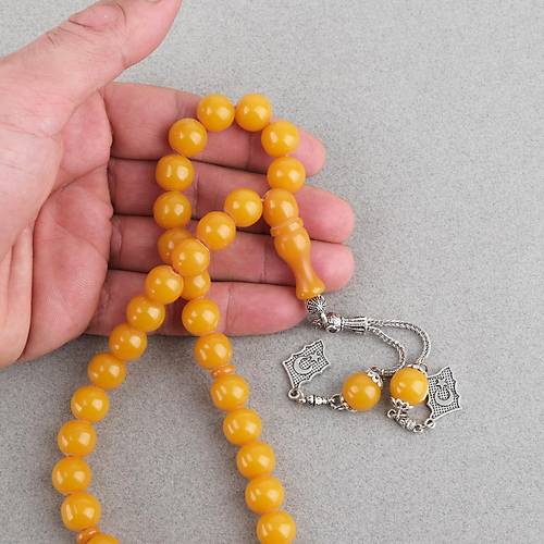 S�kma Kehribar Alpaka P�sk�ll� K�re Kesim 11mm Tesbih