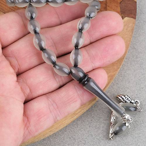 Kedig�z� Alpaka P�sk�ll� Beyzi Kesim 7x11mm Tesbih- Siyah