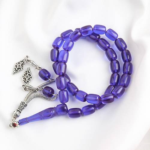 Ate� Kehribar Ayy�ld�z ��lemeli �mame Kaps�l Kesim 9x11mm Tesbih -Parlament Mavi