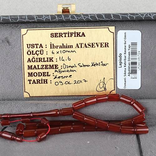 Osmanl� S�kma Kehribar A��zl�ktan D�nem Yap� Kesme Kesim 6x10mm Tesbih
