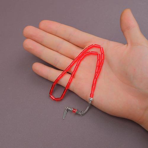 U�ak Cam� Kesme Kesim Alpaka P�sk�ll� 4x8mm Tesbih - K�rm�z�