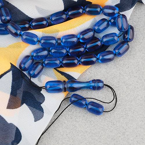 S�kma Kehribar Kaps�l Kesim 7x11mm Tesbih P�sk�ls�z Petrol Mavisi