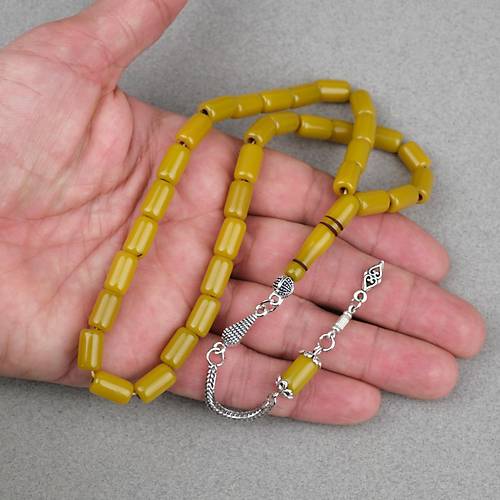 S�kma Kehribar Alpaka P�sk�ll� Kaps�l Kesim 7x11.5mm Tesbih - Ya� Ye�ili