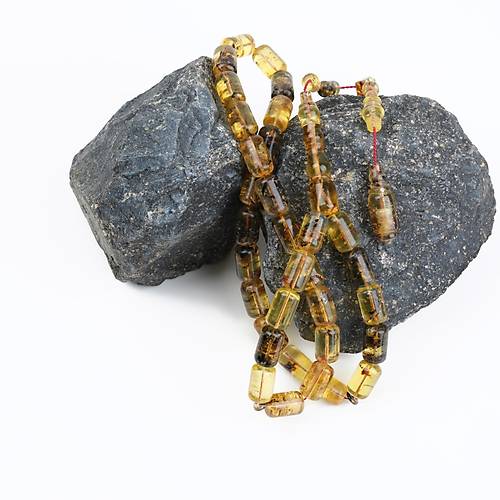 Dominik Mavi Kaya Damla Fosilli Amber Kapsl Kesim 8x13mm Tesbih