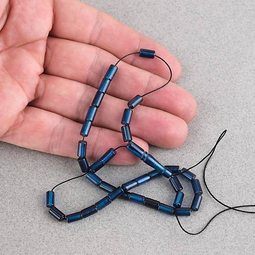 Ate� Kehribar Kesme Kesim 4x7mm Tesbih- Koyu Petrol Mavisi