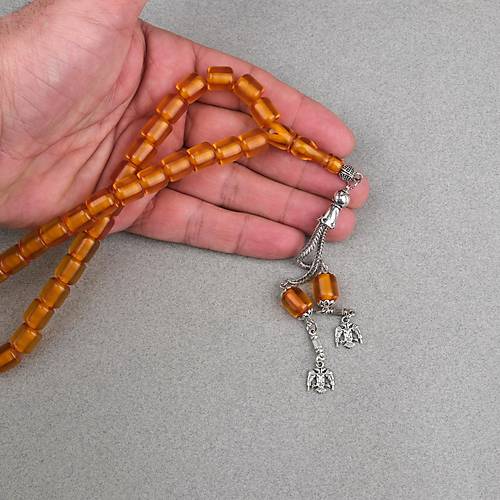 Ate� Kehribar Alpaka P�sk�ll� Kaps�l Kesim 9x10mm Tesbih - Tar��n